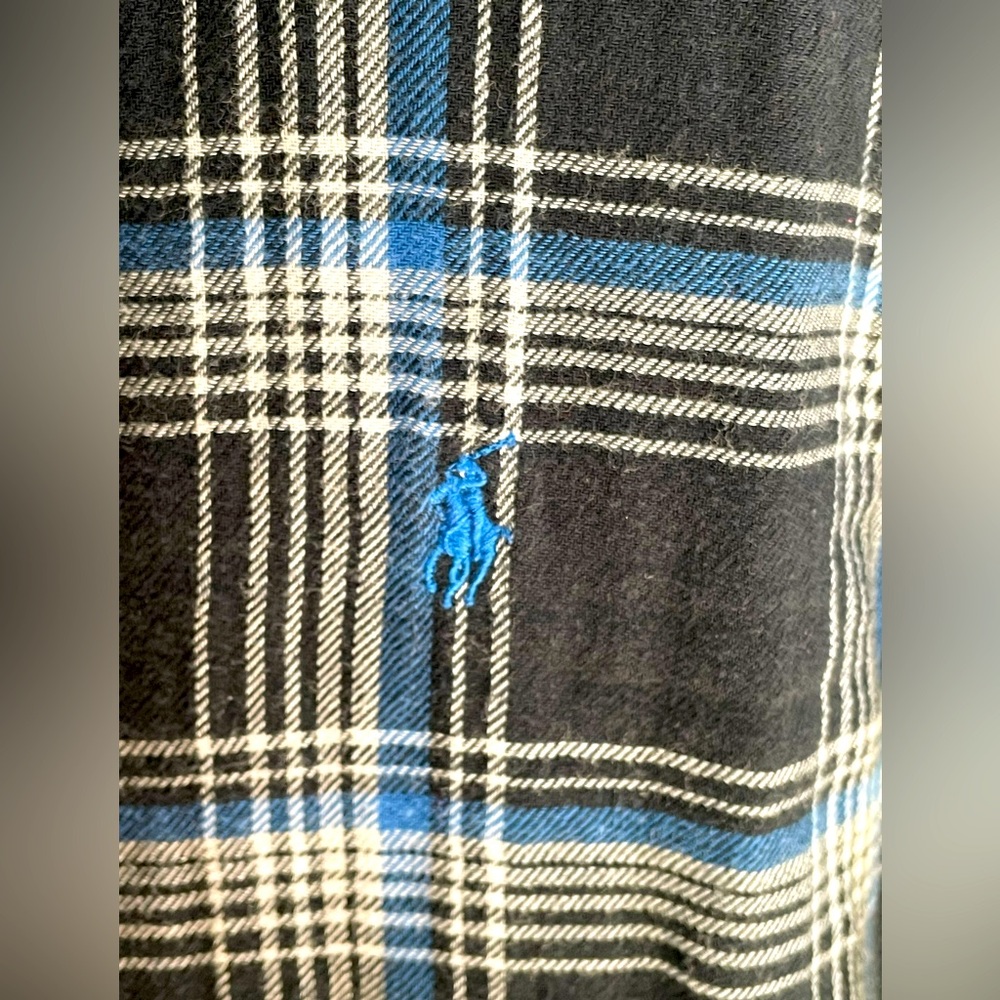 Ralph Lauren Men's Blue and Black Plaid Flannel Shirt